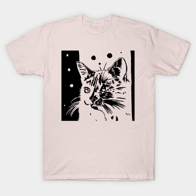 Abstract Black and White Cat T-Shirt (Black Only) T-Shirt T-Shirt by TopsyTriceratops